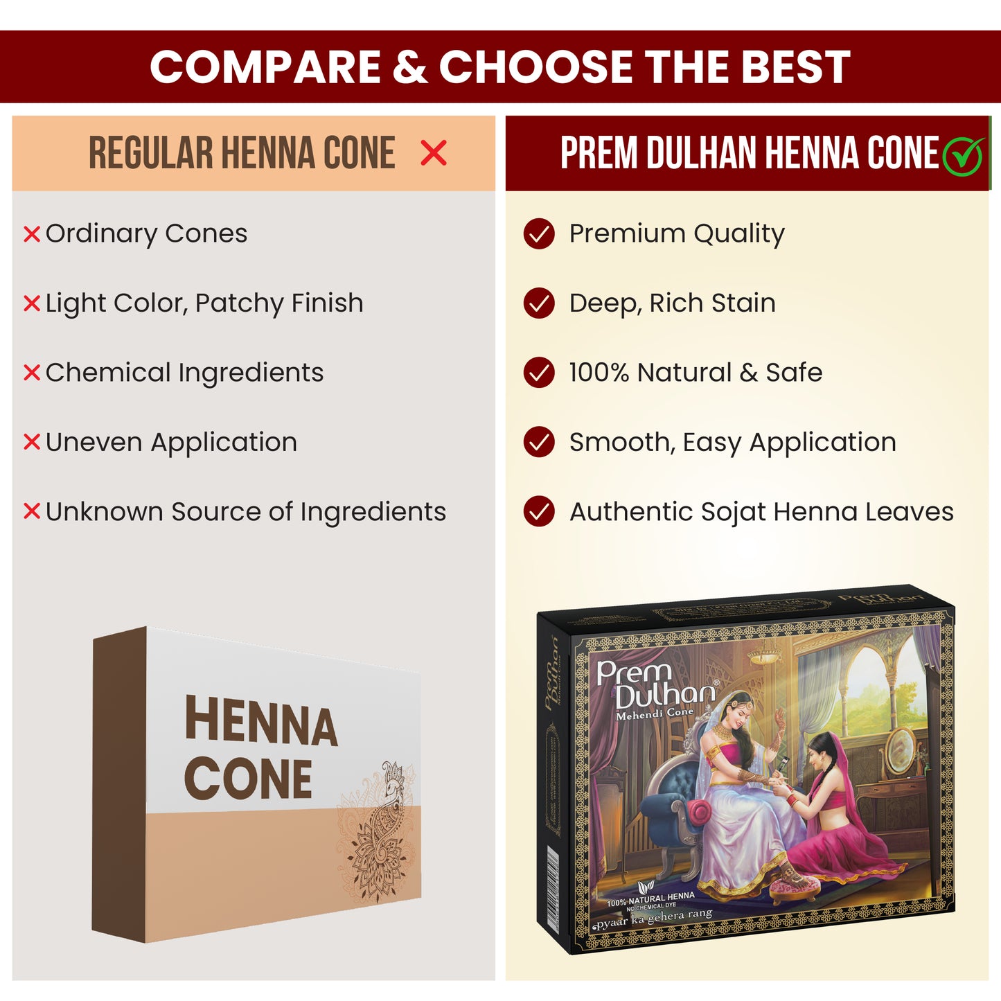 Prem Dulhan Mehendi Cone | 100% Natural Henna Cones- Black Box - Prem Dulhan