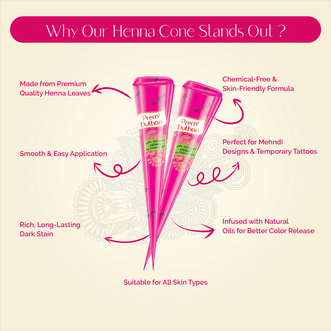 Prem Dulhan Mehendi Cone | 100% Natural Henna Cones-Pink Box