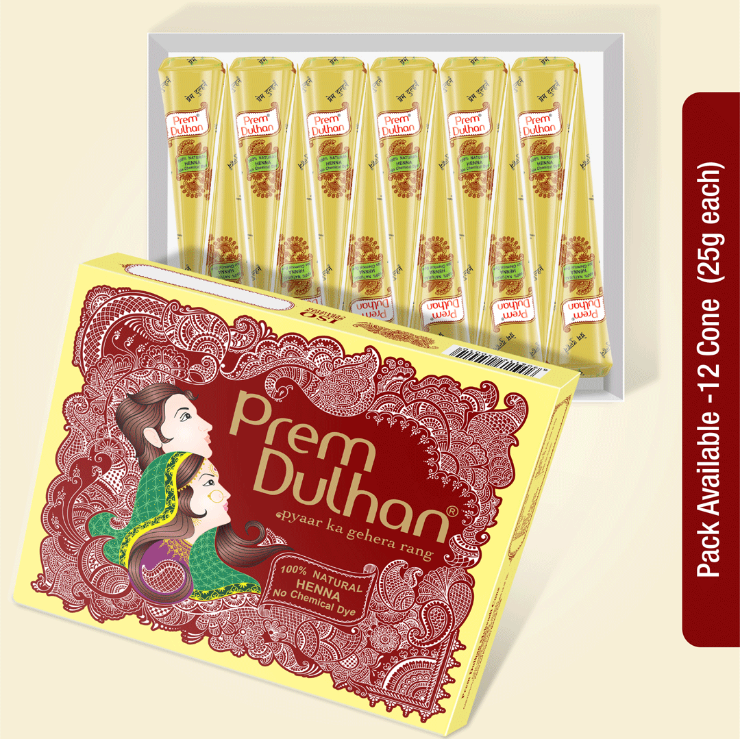 Prem Dulhan Mehendi Cone | 100% Natural Henna Cone-Yellow Box