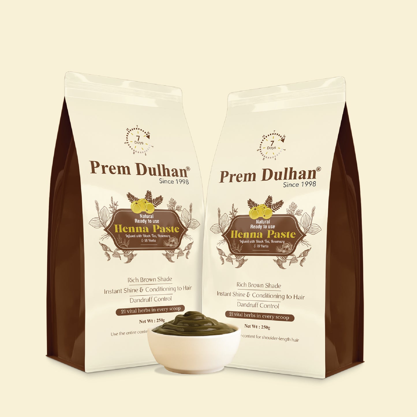 Prem Dulhan Ready-to-Use Natural Henna Paste for Hair | Grey Coverage with 21 Vital Herbs