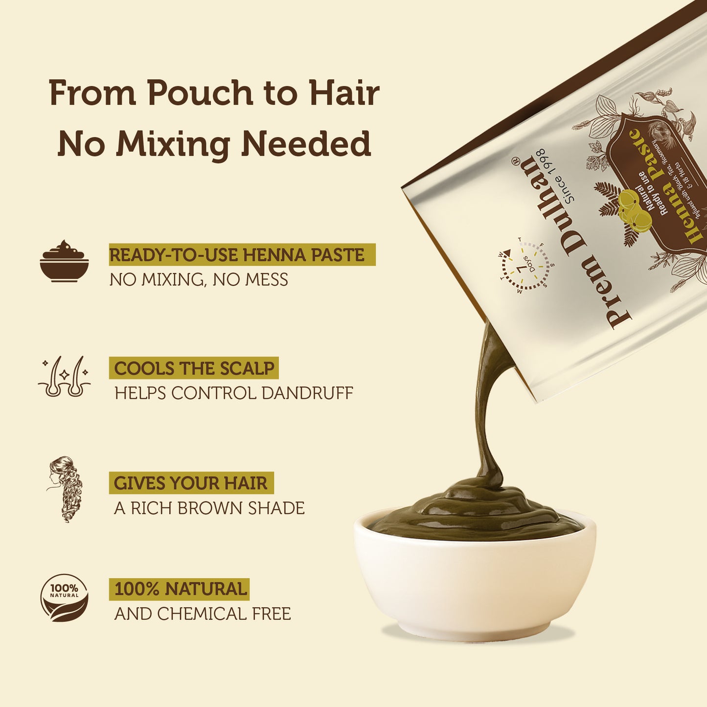 Prem Dulhan Ready-to-Use Natural Henna Paste for Hair | Grey Coverage with 21 Vital Herbs