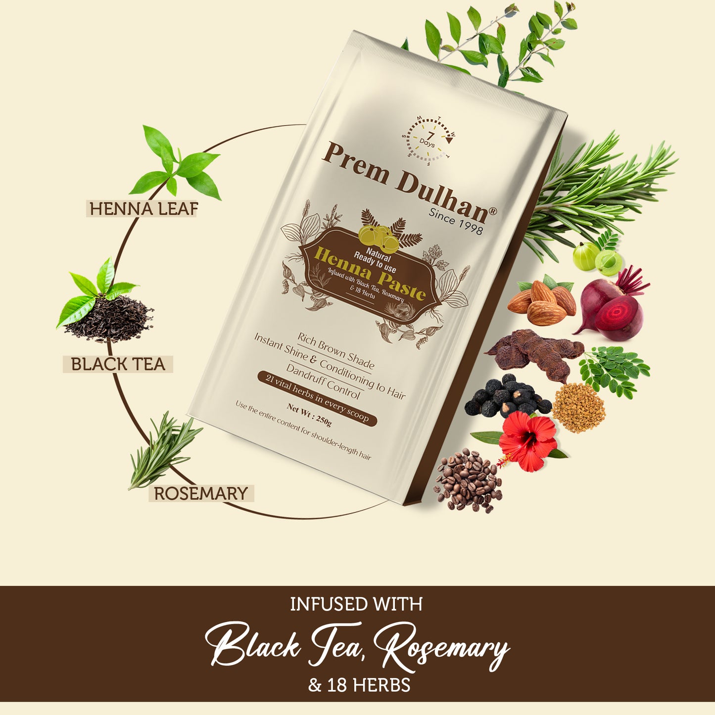 Prem Dulhan Ready-to-Use Natural Henna Paste for Hair | Grey Coverage with 21 Vital Herbs