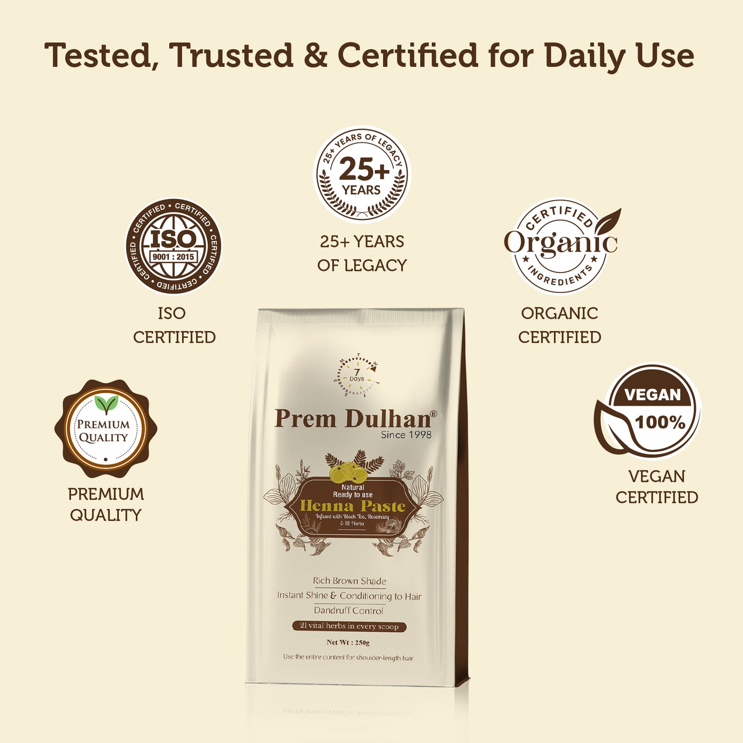 Prem Dulhan Ready-to-Use Natural Henna Paste for Hair | Grey Coverage with 21 Vital Herbs
