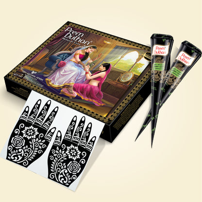 Prem Dulhan Ready to Use Mehendi Cones with Stencils Black Box