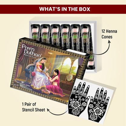 Prem Dulhan Ready to Use Mehendi Cones with Floral Stencils Black Box
