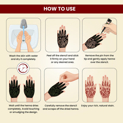 Prem Dulhan Ready to Use Mehendi Cones with Paisley Stencils Black Box