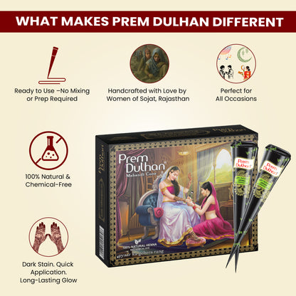 Prem Dulhan Ready to Use Mehendi Cones with Stencils Black Box