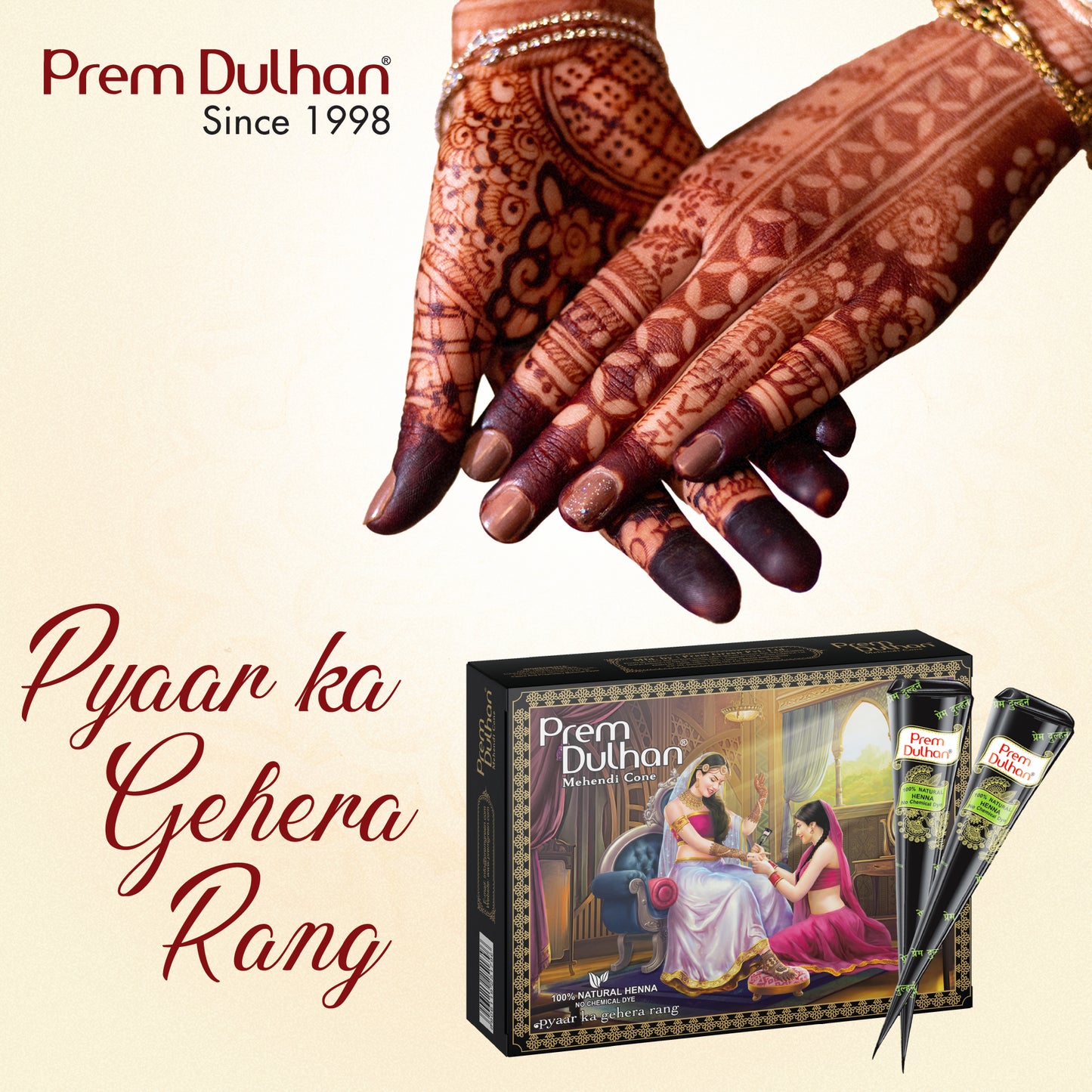 Prem Dulhan Ready to Use Mehendi Cones with Paisley Stencils Black Box