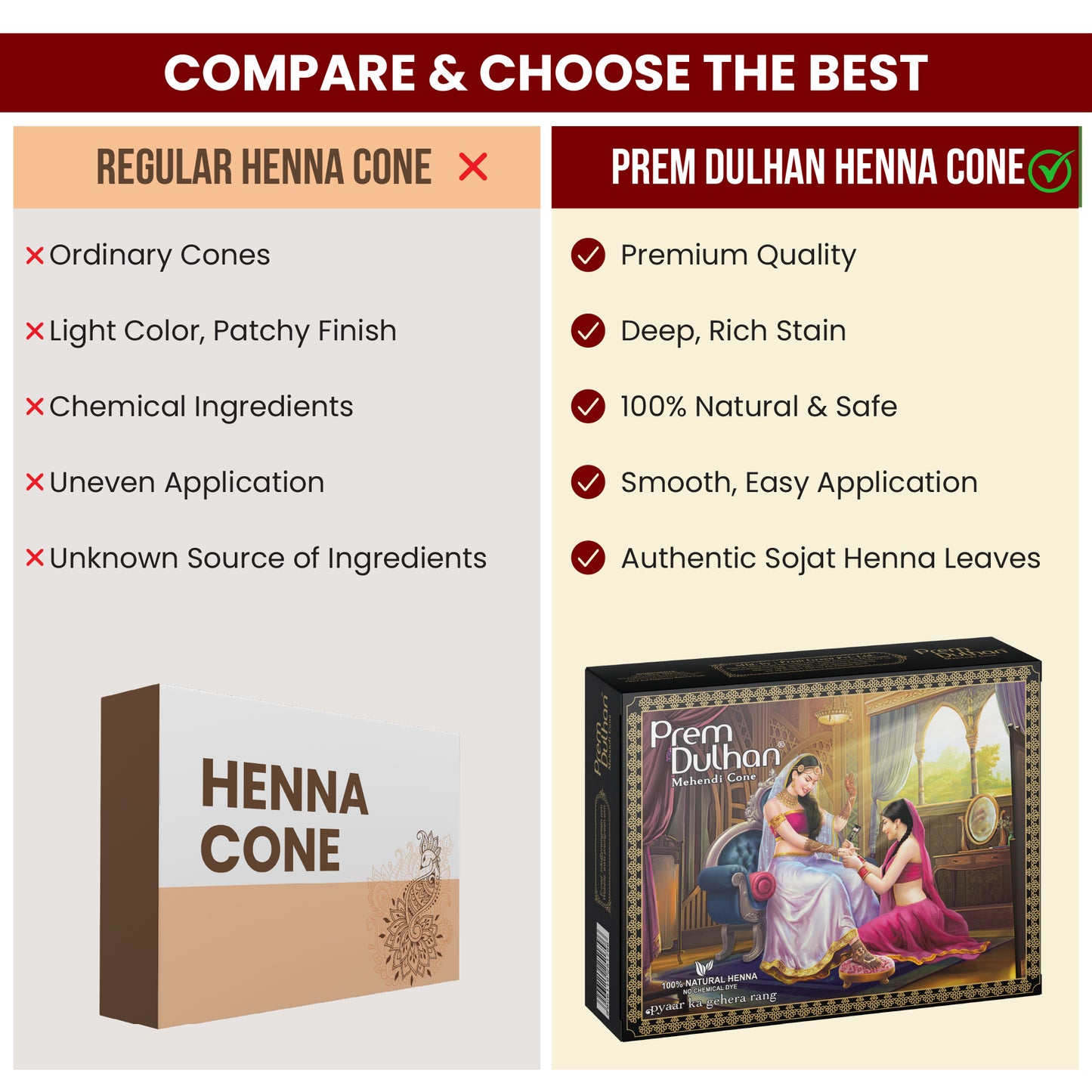 Prem Dulhan Ready to Use Mehendi Cones with Floral Paisley Stencils Black Box