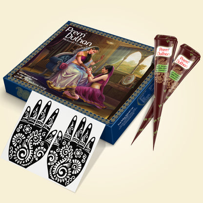 Prem Dulhan Ready to Use Mehendi Cones with Stencils Blue Box