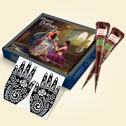 Prem Dulhan Ready to Use Mehendi Cones with Stencils Blue Box