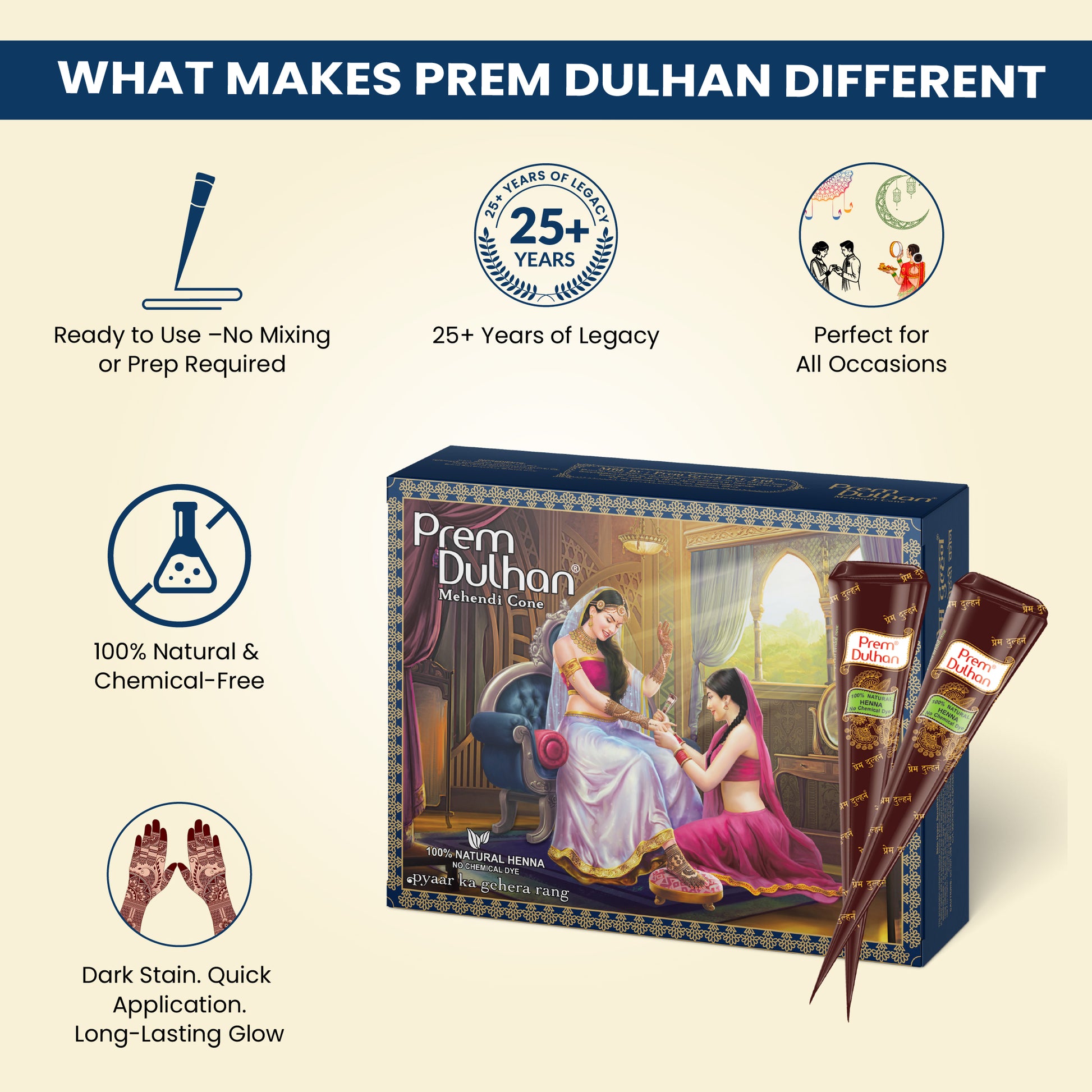 Prem Dulhan Mehendi Cone | 100% Natural Henna Cone - Prem Dulhan