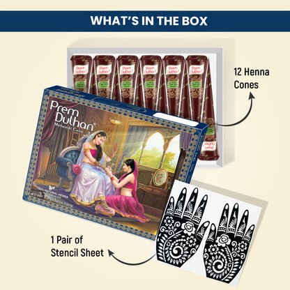 Prem Dulhan Ready to Use Mehendi Cones with Stencils Blue Box
