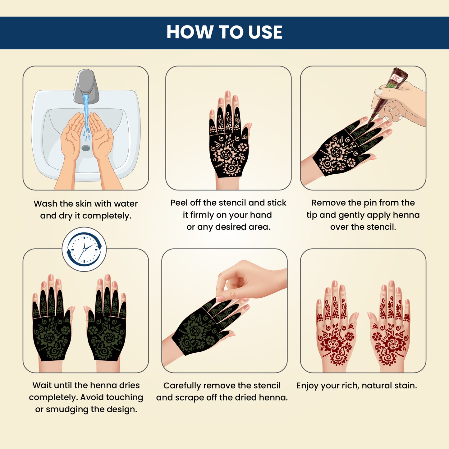 Prem Dulhan Ready to Use Mehendi Cones with Floral Stencils Blue Box