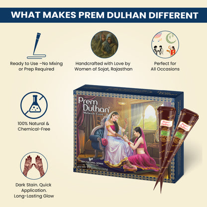 Prem Dulhan Ready to Use Mehendi Cones with Stencils Blue Box