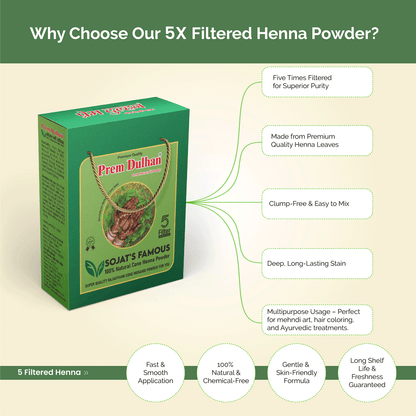 5 Filter 100% Natural Henna Powder for Hair and Mehendi Cone