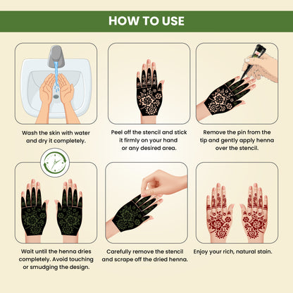 Prem Dulhan Ready to Use Mehendi Cones with Floral Paisley Stencils Green Box