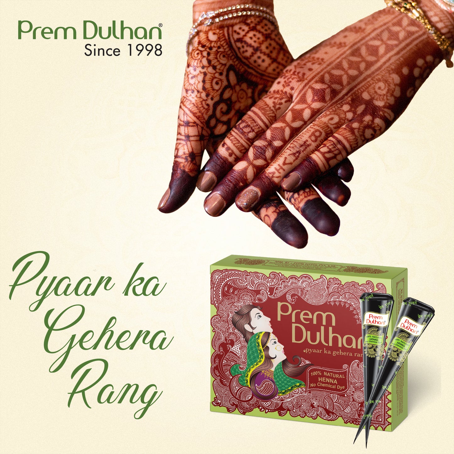 Prem Dulhan Ready to Use Mehendi Cones with Paisley Stencils Green Box