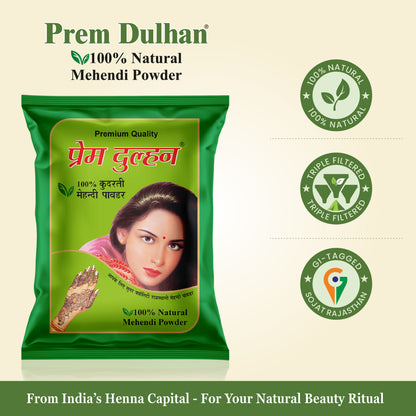 100% Pure Henna Mehendi Powder for Hair & Body Art - Prem Dulhan