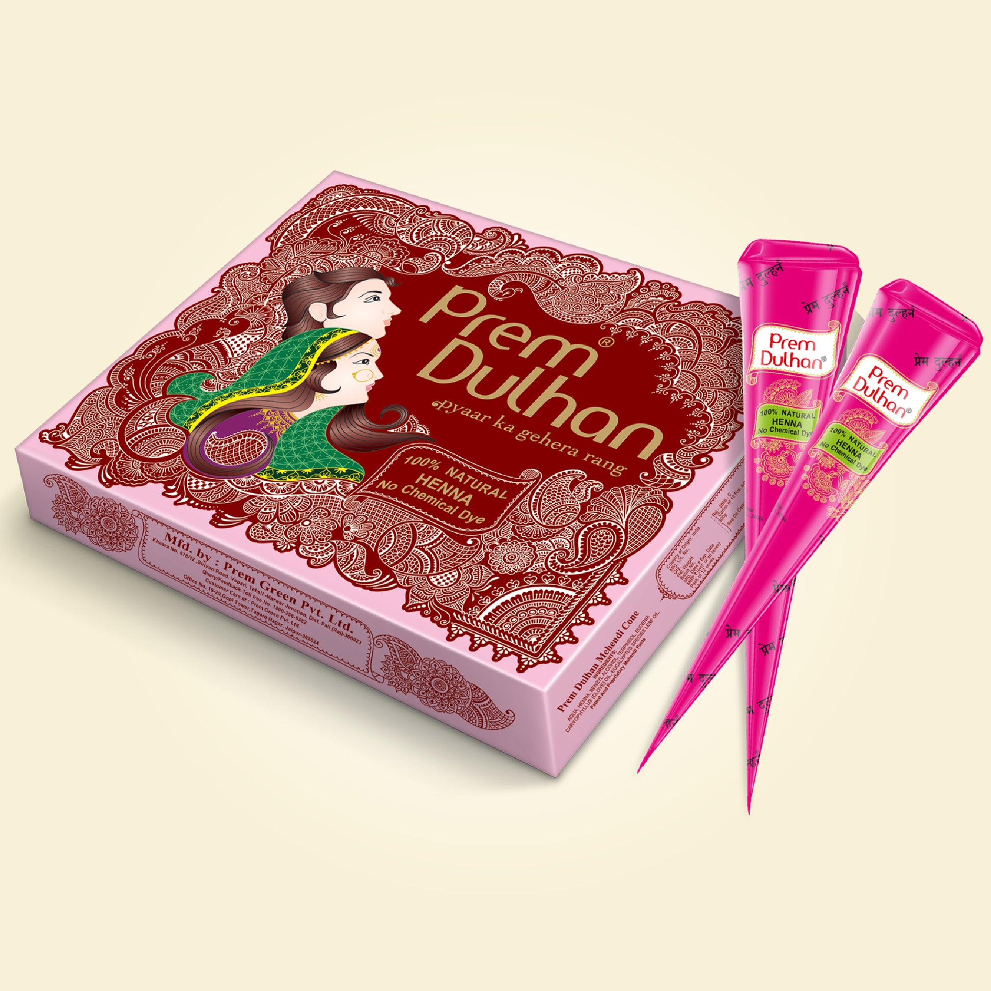 Prem Dulhan Mehendi Cone | 100% Natural Henna Cones-Pink Box - Prem Dulhan