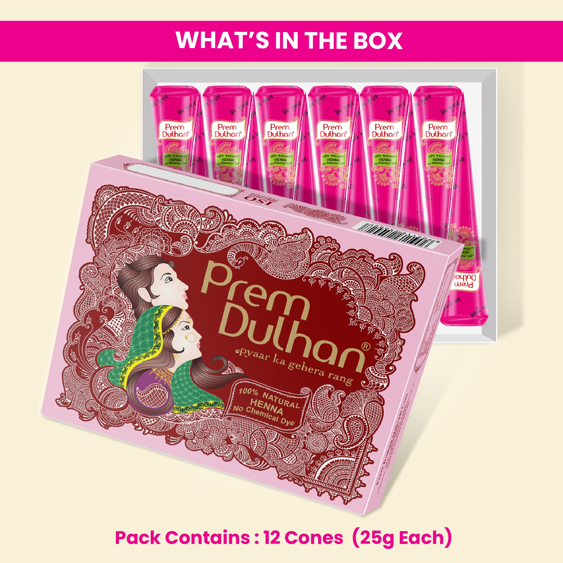 Prem Dulhan Mehendi Cone | 100% Natural Henna Cones-Pink Box - Prem Dulhan