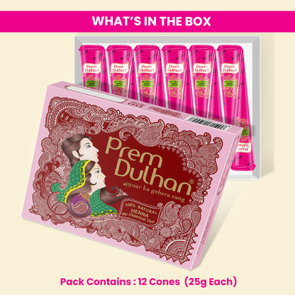 Prem Dulhan Mehendi Cone | 100% Natural Henna Cones-Pink Box - Prem Dulhan
