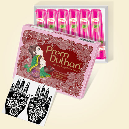 Prem Dulhan Ready to Use Mehendi Cones with Stencils Pink Box