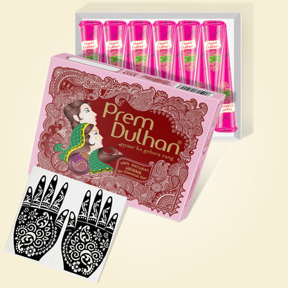 Prem Dulhan Ready to Use Mehendi Cones with Stencils Pink Box