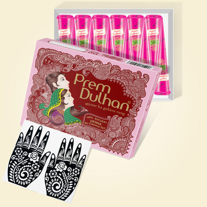 Prem Dulhan Ready to Use Mehendi Cones with Stencils Pink Box