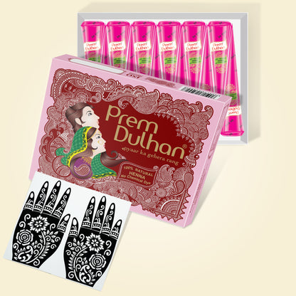 Prem Dulhan Ready to Use Mehendi Cones with Stencils Pink Box