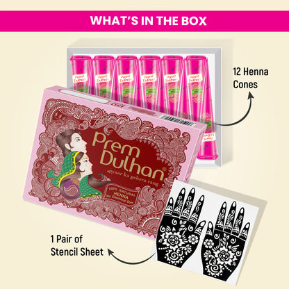Prem Dulhan Ready to Use Mehendi Cones with Stencils Pink Box