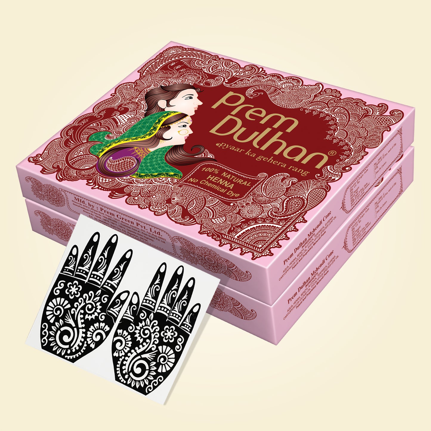 Prem Dulhan Ready to Use Mehendi Cones with Stencils Pink Box