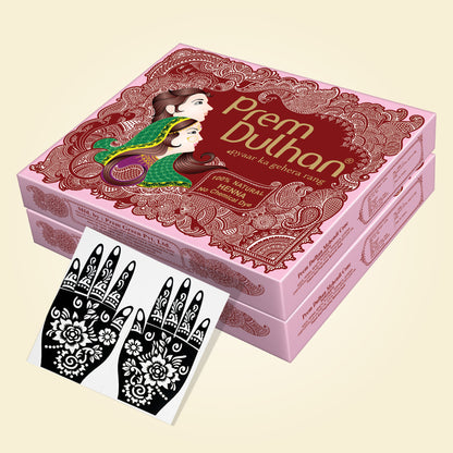 Prem Dulhan Ready to Use Mehendi Cones with Stencils Pink Box