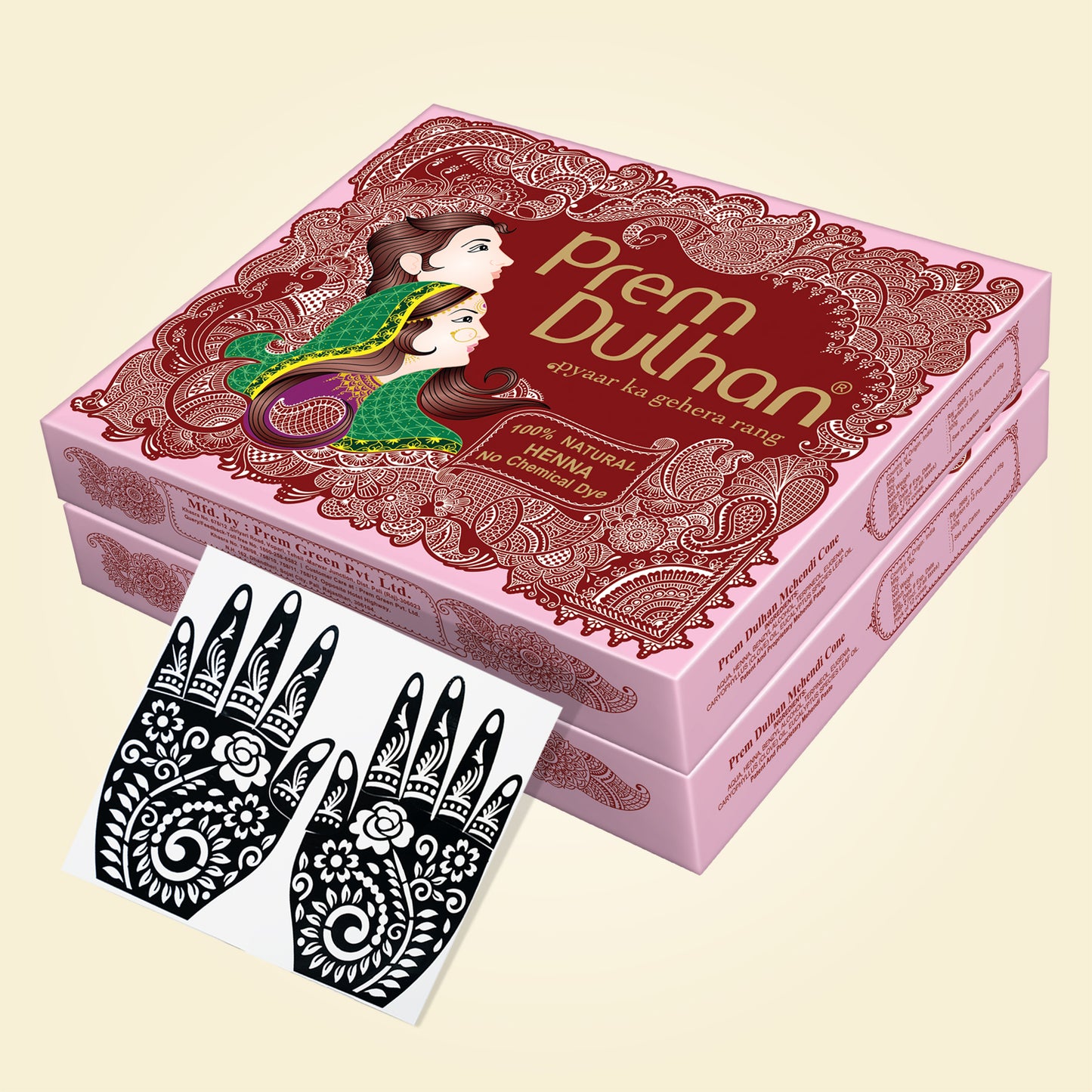 Prem Dulhan Ready to Use Mehendi Cones with Stencils Pink Box