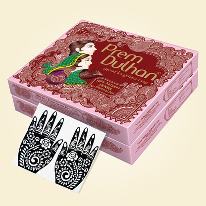 Prem Dulhan Ready to Use Mehendi Cones with Stencils Pink Box