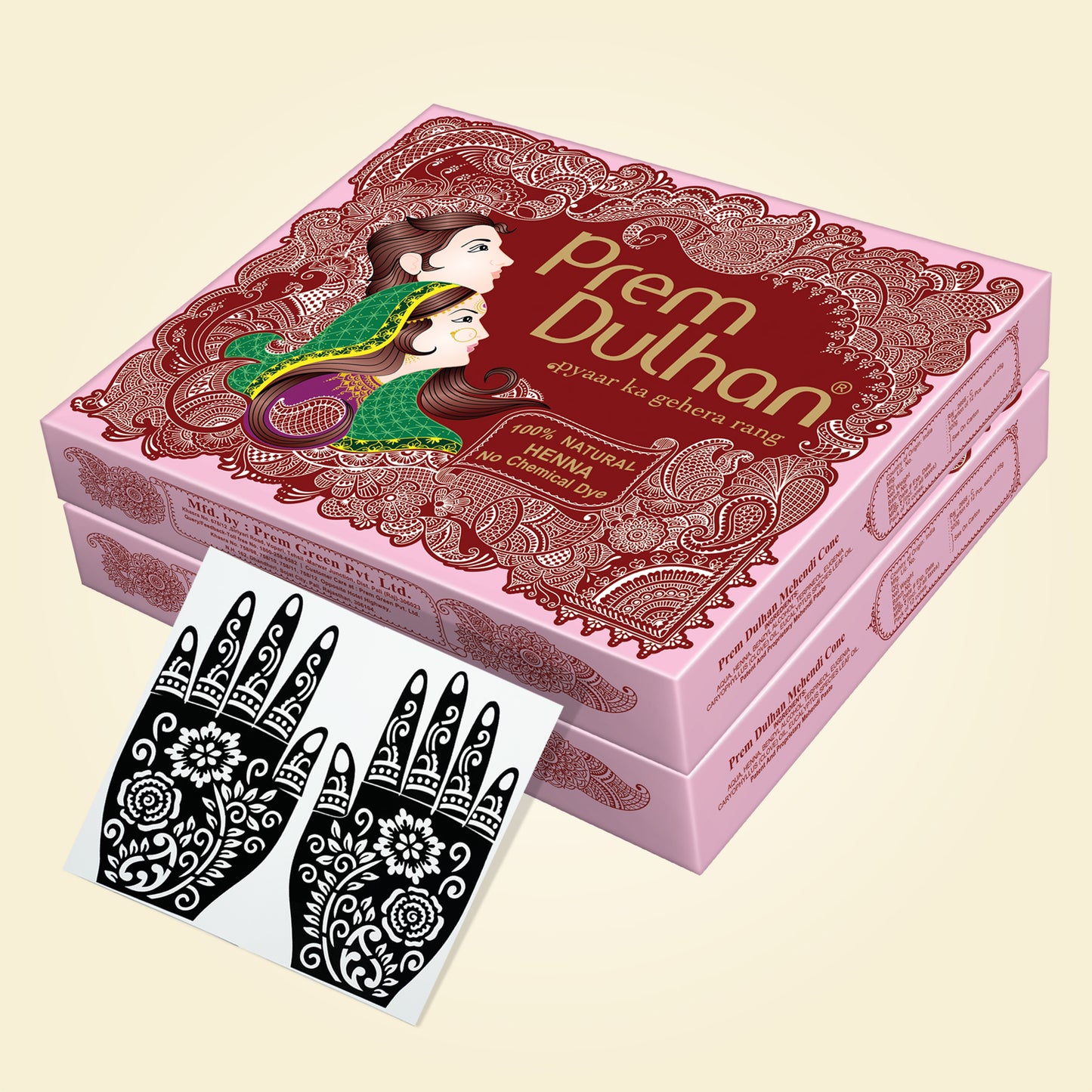 Prem Dulhan Ready to Use Mehendi Cones with Stencils Pink Box