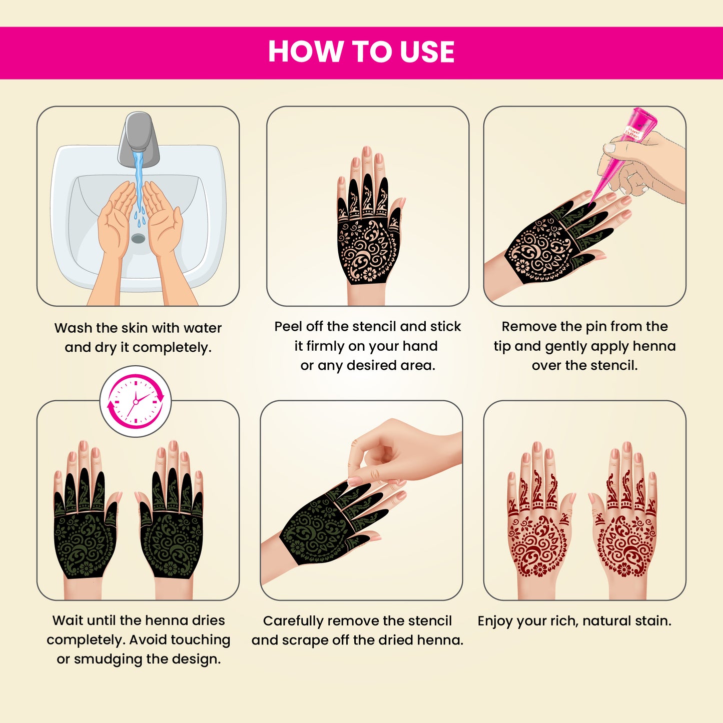 Prem Dulhan Ready to Use Mehendi Cones with Stencils Pink Box