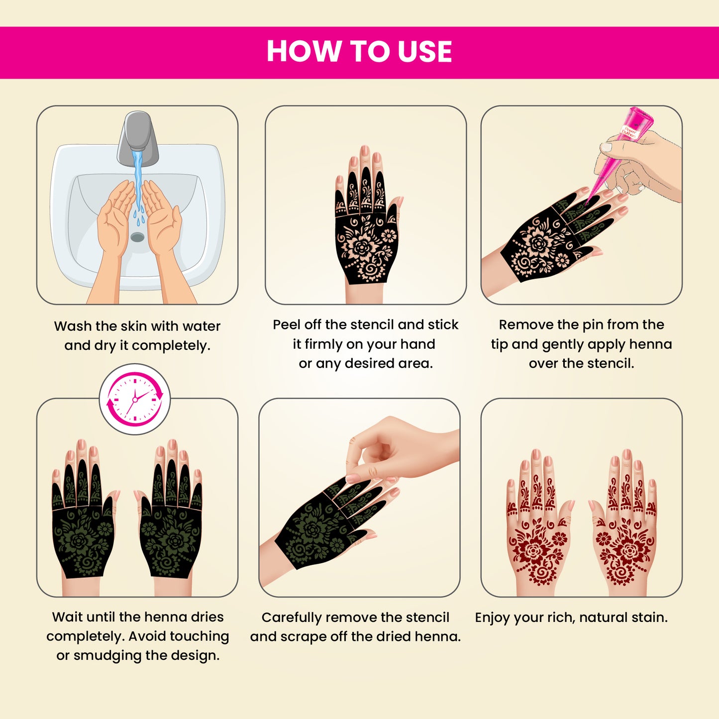 Prem Dulhan Ready to Use Mehendi Cones with Floral Stencils Pink Box