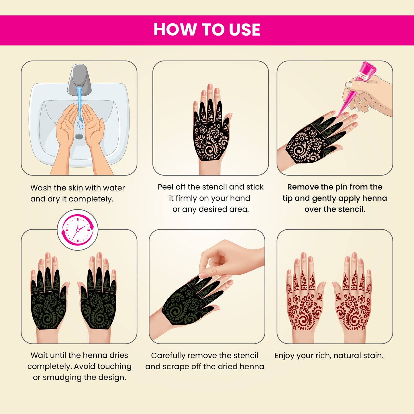 Prem Dulhan Ready to Use Mehendi Cones with Paisley Stencils Pink Box