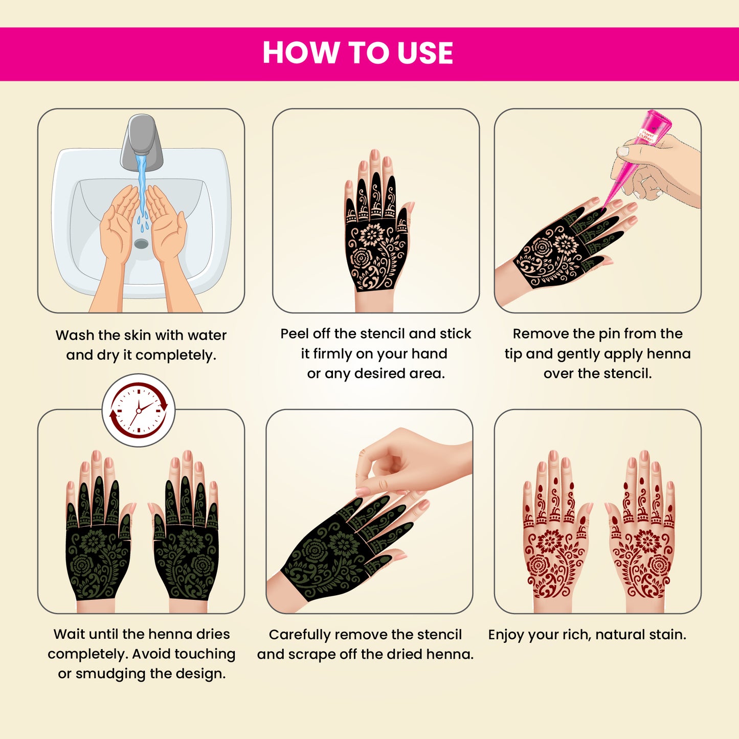 Prem Dulhan Ready to Use Mehendi Cones with Stencils Pink Box