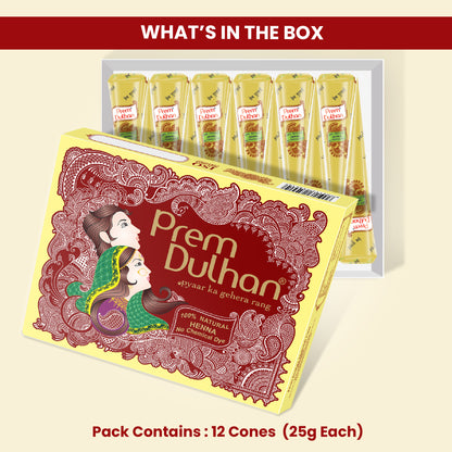 Prem Dulhan Mehendi Cone | 100% Natural Henna Cone-Yellow Box - Prem Dulhan