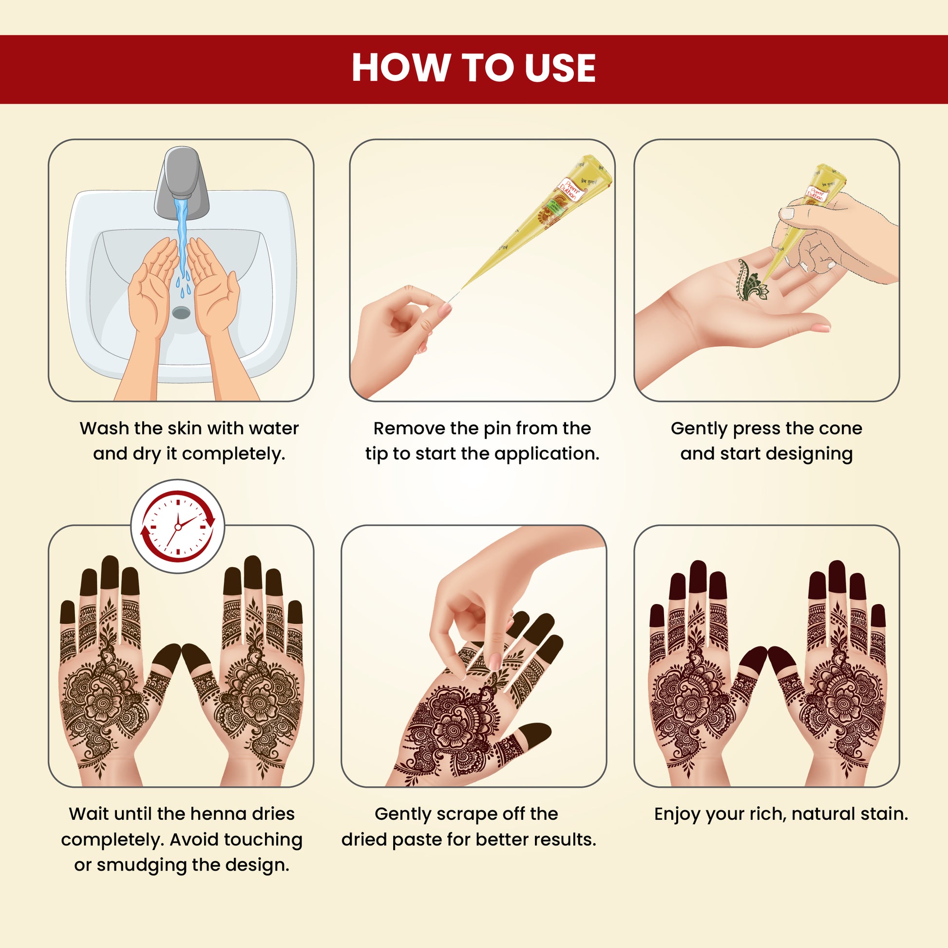 Prem Dulhan Mehendi Cone | 100% Natural Henna Cone-Yellow Box - Prem Dulhan