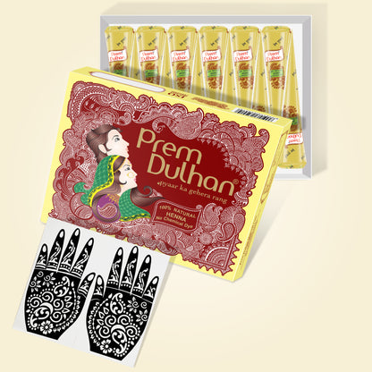 Prem Dulhan Ready to Use Mehendi Cones with Stencils Yellow Box