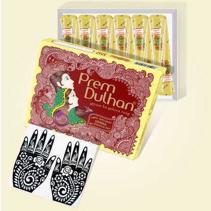 Prem Dulhan Ready to Use Mehendi Cones with Stencils Yellow Box