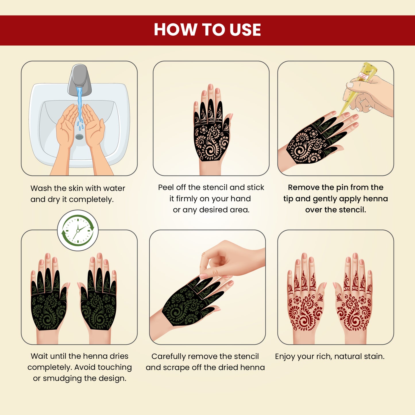 Prem Dulhan Ready to Use Mehendi Cones with Paisley Stencils Yellow Box