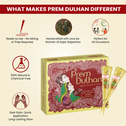 Prem Dulhan Ready to Use Mehendi Cones with Floral Stencils Yellow Box