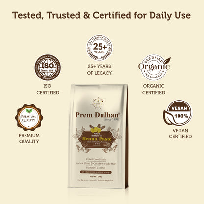 Prem Dulhan Ready-to-Use Natural Henna Paste for Hair | Grey Coverage with 21 Vital Herbs